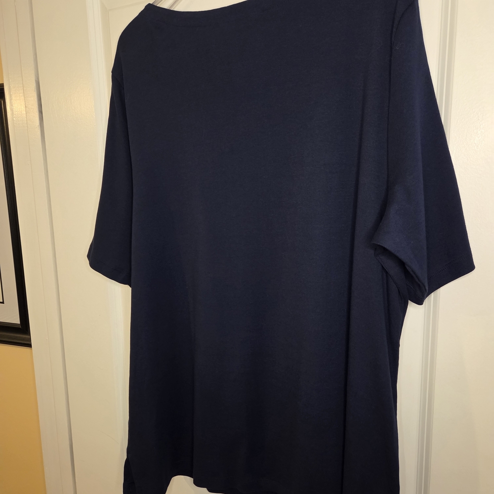 Karen Scott Navy 100% Cotton With Cut- Out Sleeves SZ 2X Preloved - Picture 11 of 11